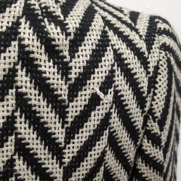 Vintage 1970s Black & White Chevron Herringbone Wool Maxi Coat – Double-Breasted - Picture 7 of 10